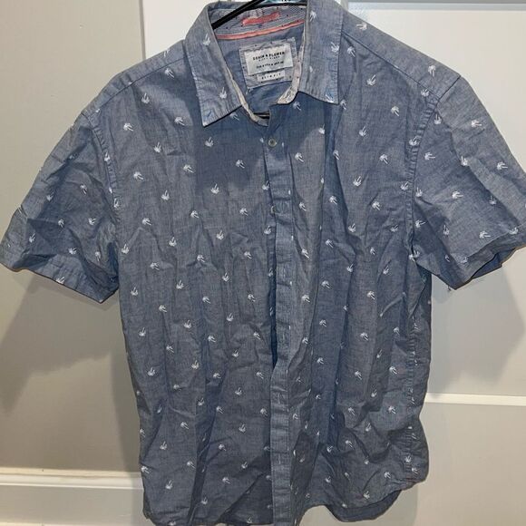 Denim and Flower- men’s button-down short sleeve shirt - Picture 1 of 3